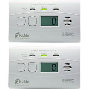 imageKidde Carbon Monoxide Detector with 10Year Battery Digital Display 3 LEDs Replacement Indicator Peak Level Memory 2 Pack2 packs