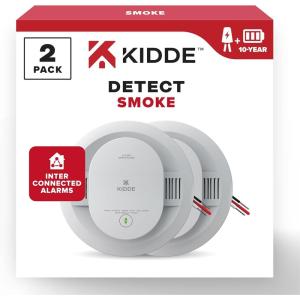 imageKidde Hardwired Smoke Detector 10Year Battery Backup Interconnectable LED Warning Light Indicators 2 Pack