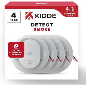 imageKidde Hardwired Smoke Detector AA Battery Backup Interconnectable LED Warning Light Indicators 4 Pack