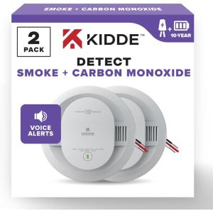 imageKidde Hardwired Smoke ampamp Carbon Monoxide Detector 10Year Battery Backup Voice Alerts Interconnectable LED Warning Light Indicators 2 Pack