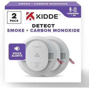imageKidde Hardwired Smoke ampamp Carbon Monoxide Detector AA Battery Backup Voice Alerts Interconnectable LED Warning Light Indicators 2 Pack