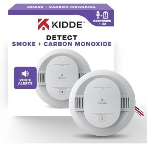 imageKidde Hardwired Smoke ampamp Carbon Monoxide Detector AA Battery Backup Voice Alerts Interconnectable LED Warning Light Indicators White