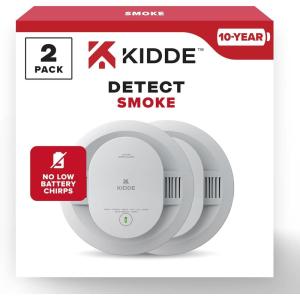 imageKidde Smoke Detector 10Year Battery Powered LED Warning Light Indicators 2 Pack