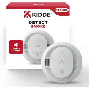imageKidde Smoke Detector 10Year Battery Powered Voice Alerts LED Warning Light Indicators