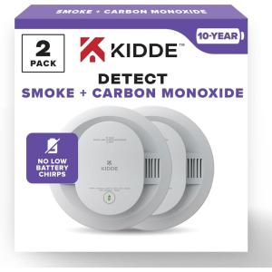 imageKidde Smoke ampamp Carbon Monoxide Detector 10Year Battery Powered LED Warning Light Indicators 2 Pack