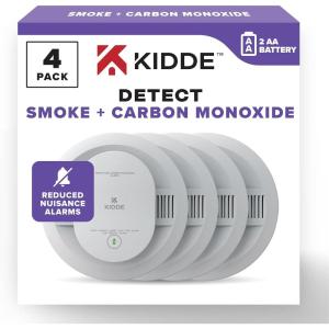 imageKidde Smoke ampamp Carbon Monoxide Detector AA Battery Powered LED Warning Light Indicators 4 Pack